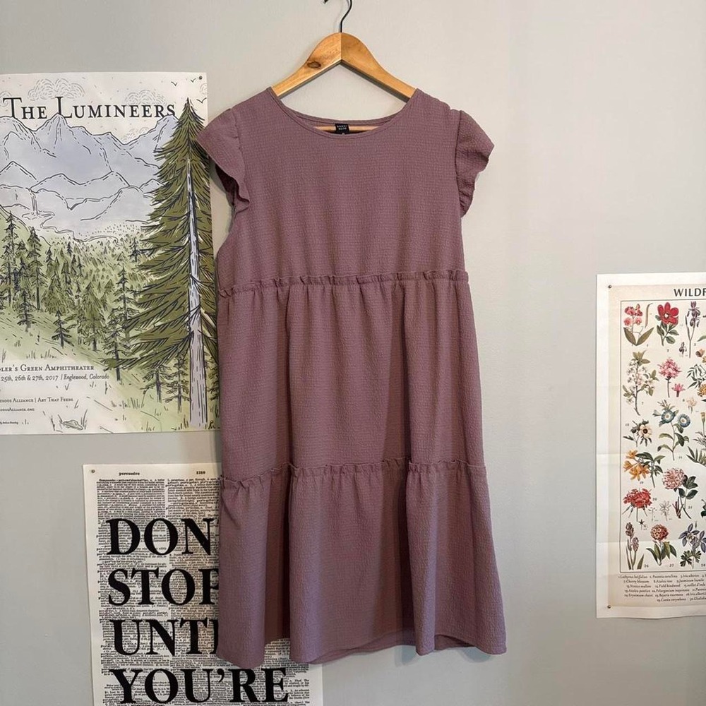 EMERY ROSE Mauve Pink Textured Flutter Sleeve Dress